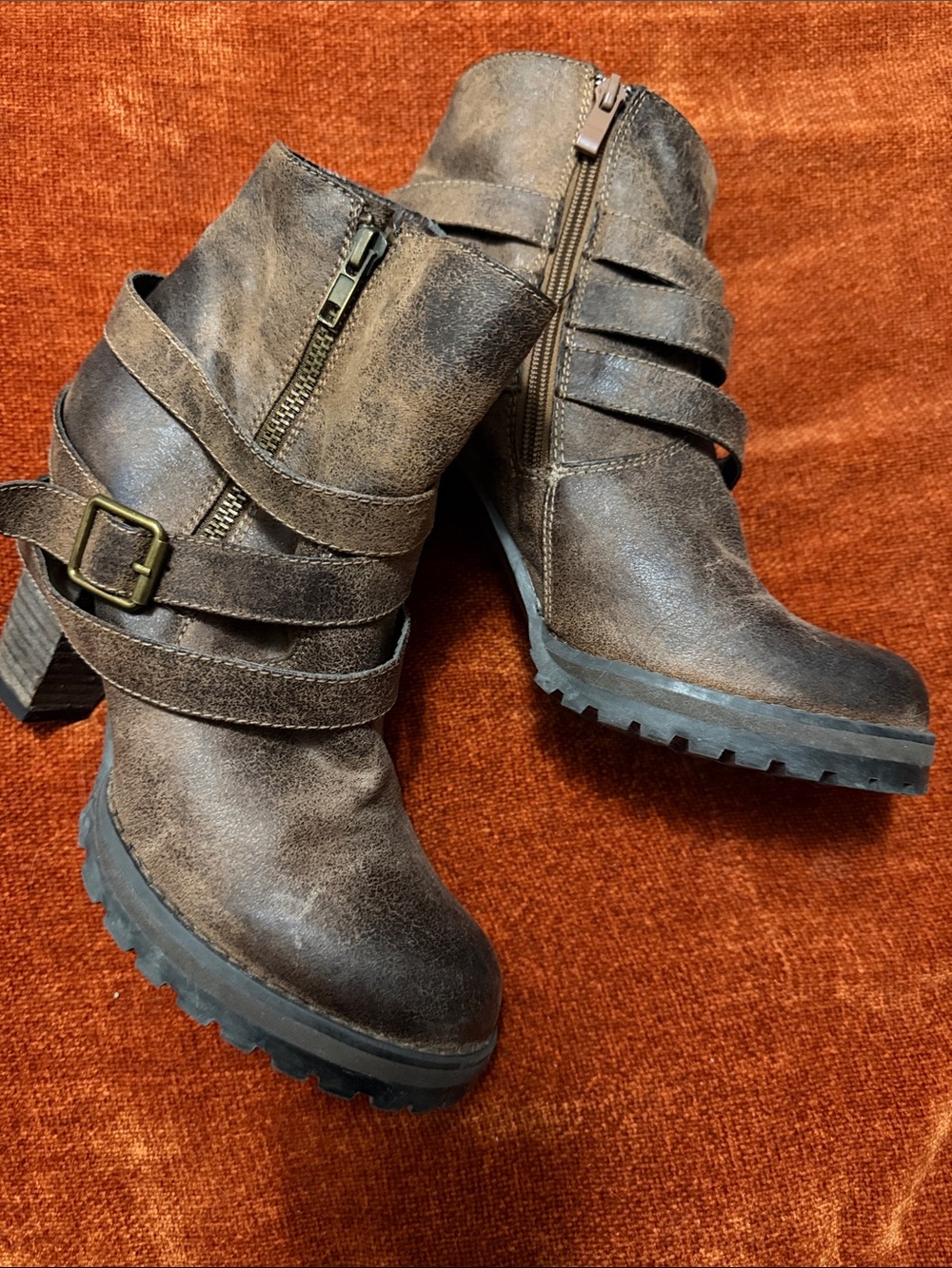 le chateau | Distressed Brown Strapped Ankle Boots | 8